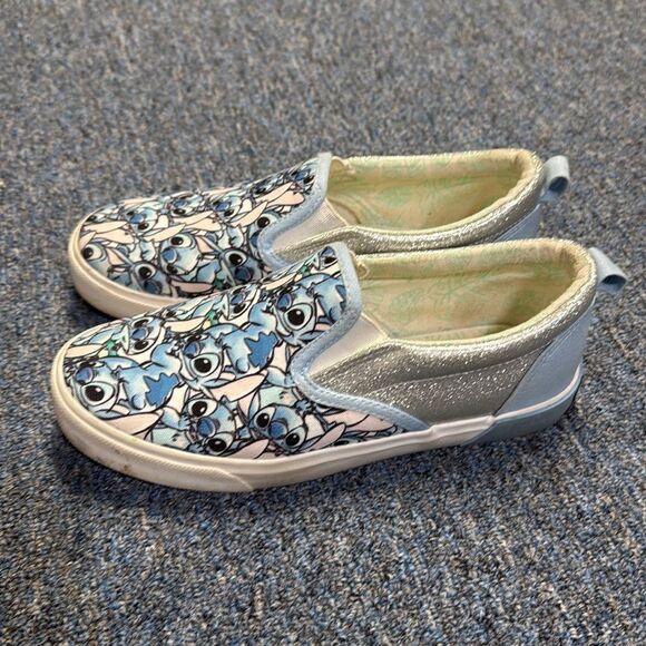 Stitch Girl's Size 4 Slip On Sneakers Shoes Blue Silver Glitter - Picture 1 of 7